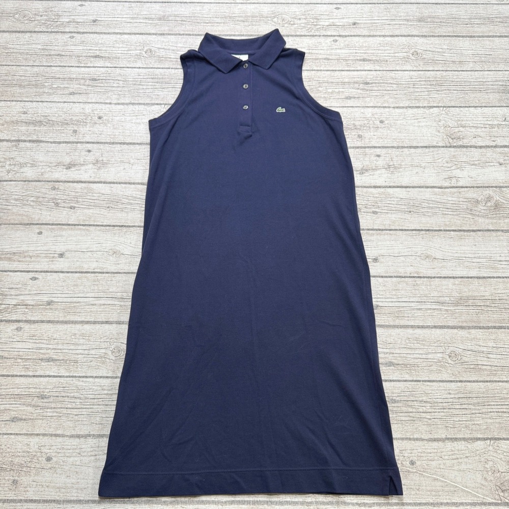 Lacoste Polo Dress Women's 38 Navy Blue Sleeveless Pique Knit Activewear Tennis